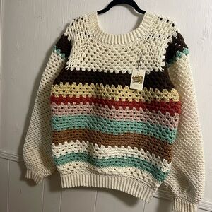 Multicolor Striped Crochet Sweater